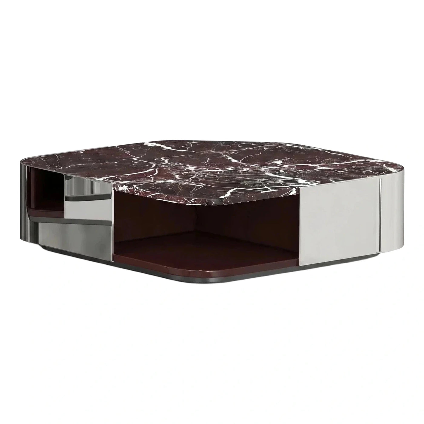Modern Dark Marble Top Coffee Table with Chrome Accents