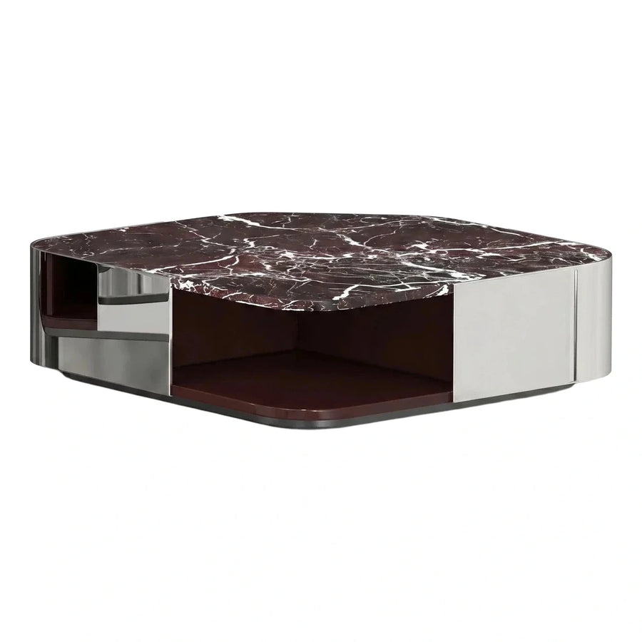 Modern Dark Marble Top Coffee Table with Chrome Accents