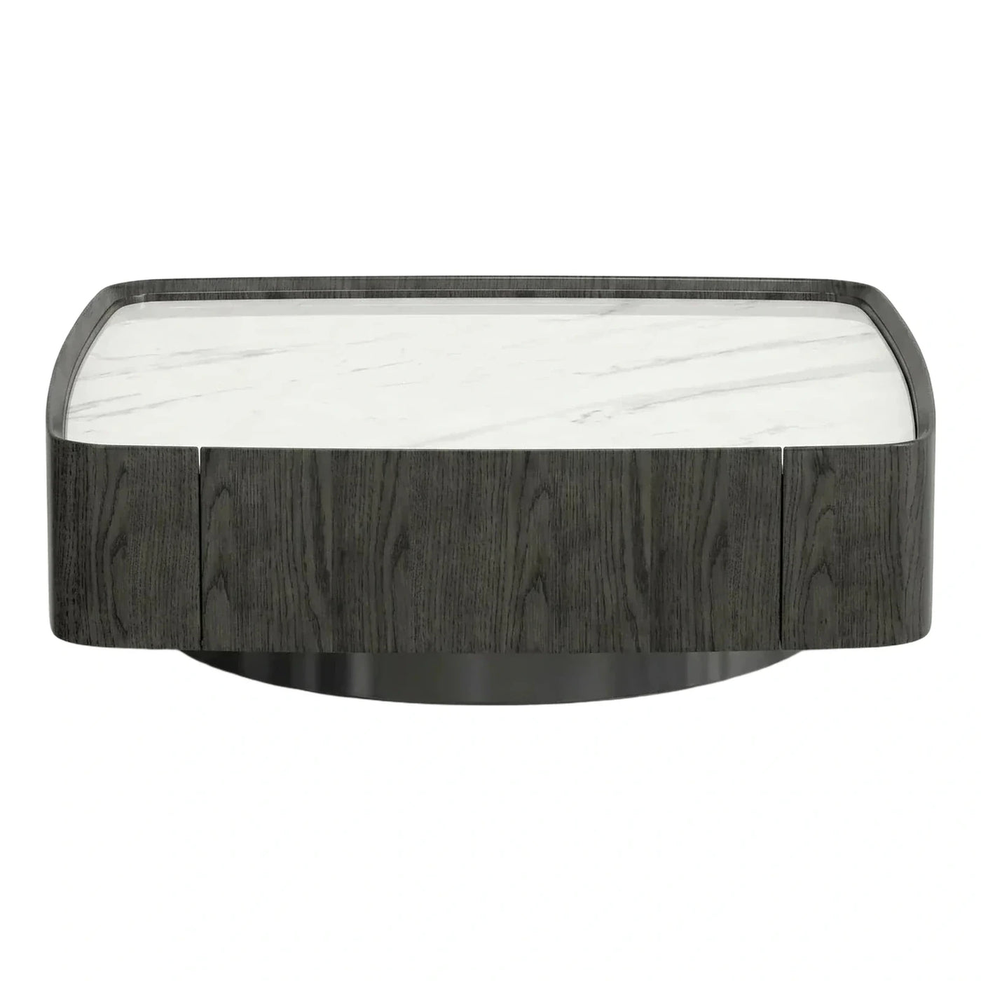 Modern White Marble Top Coffee Table Dark Wood Base