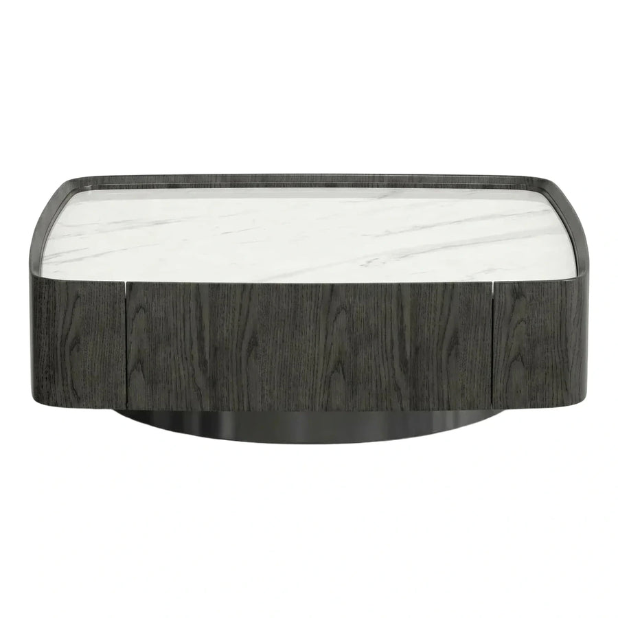 Modern White Marble Top Coffee Table Dark Wood Base