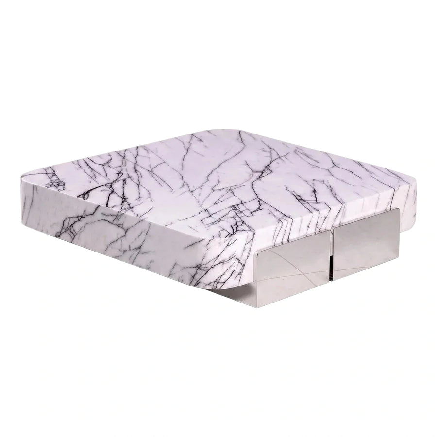 White Marble Rectangular Coffee Table Chrome Base