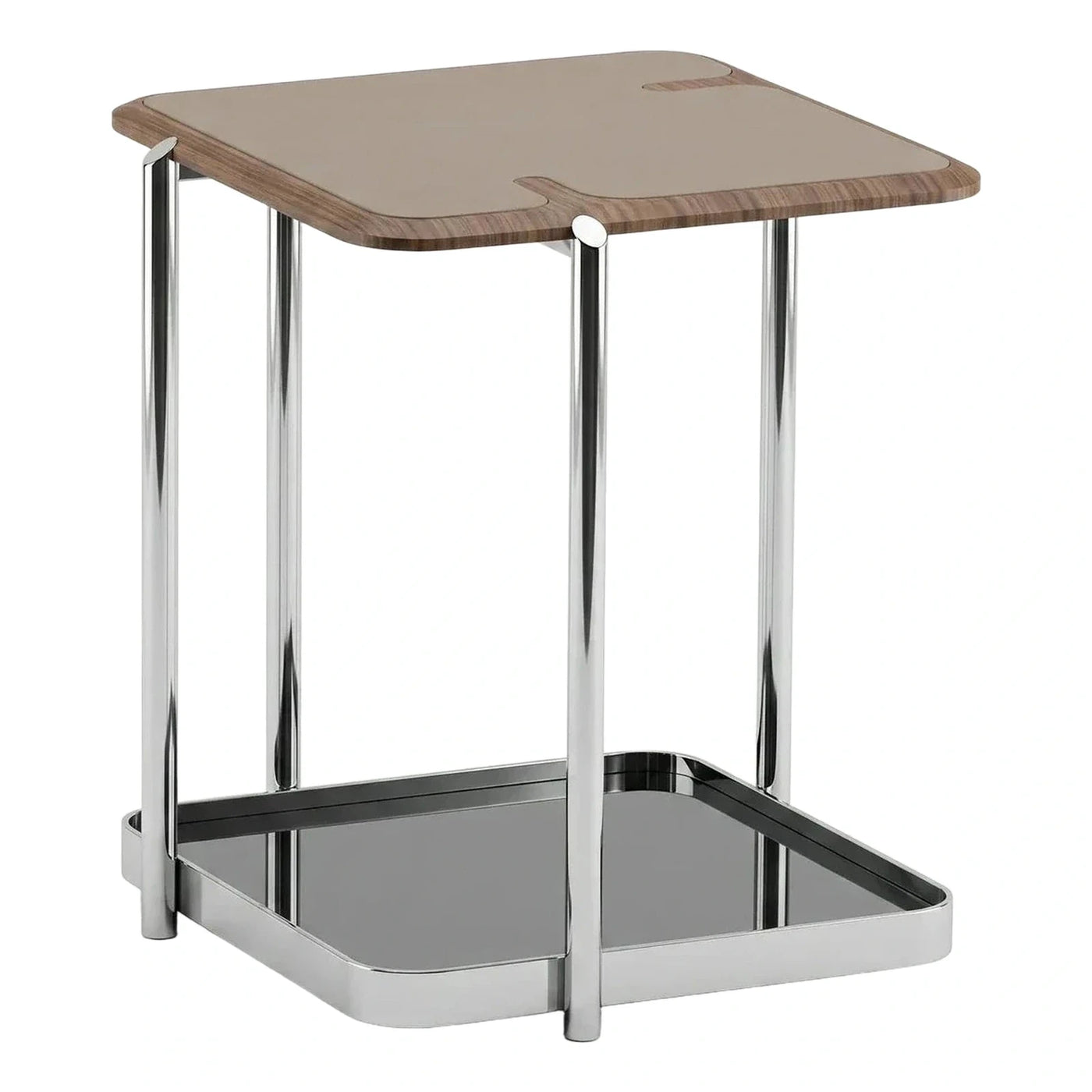 Modern Chrome Side Table with Wood and Beige Top