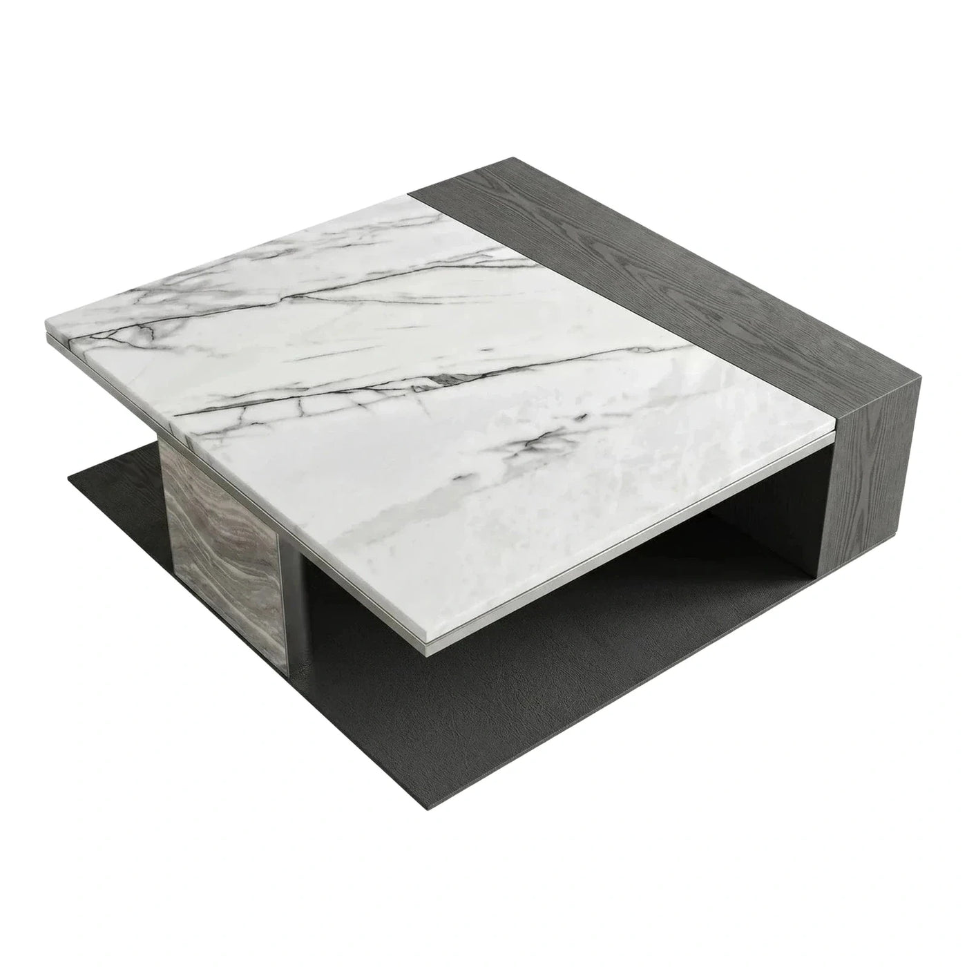 Modern White Marble Top Coffee Table with Grey Wood Base