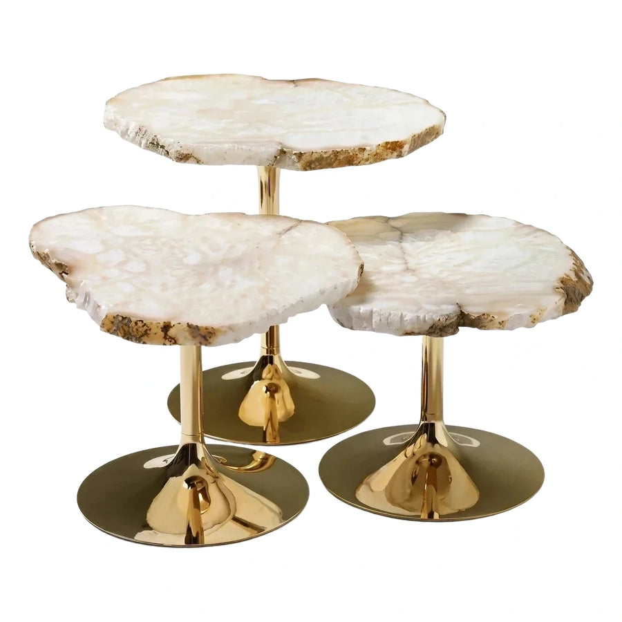 Luxury Gold Base White Stone Side Table Set