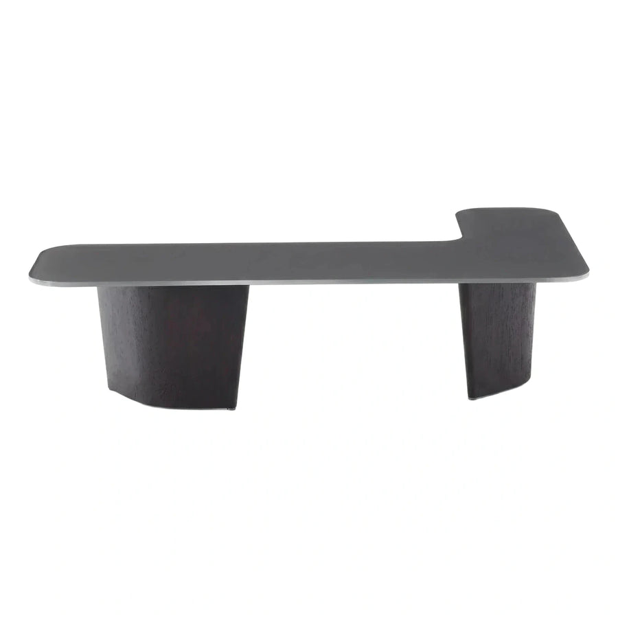 Modern Dark Wood Base L-Shaped Coffee Table