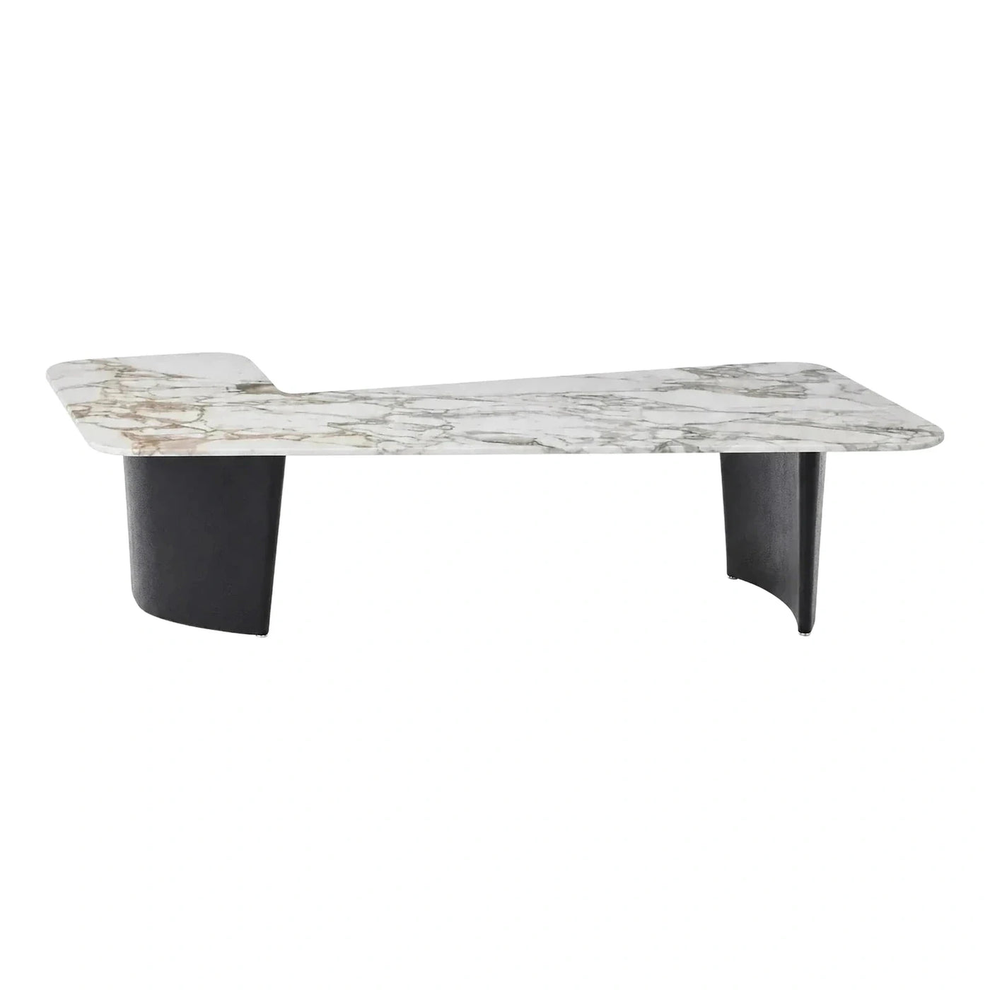 Asymmetrical White Marble Coffee Table with Black Base