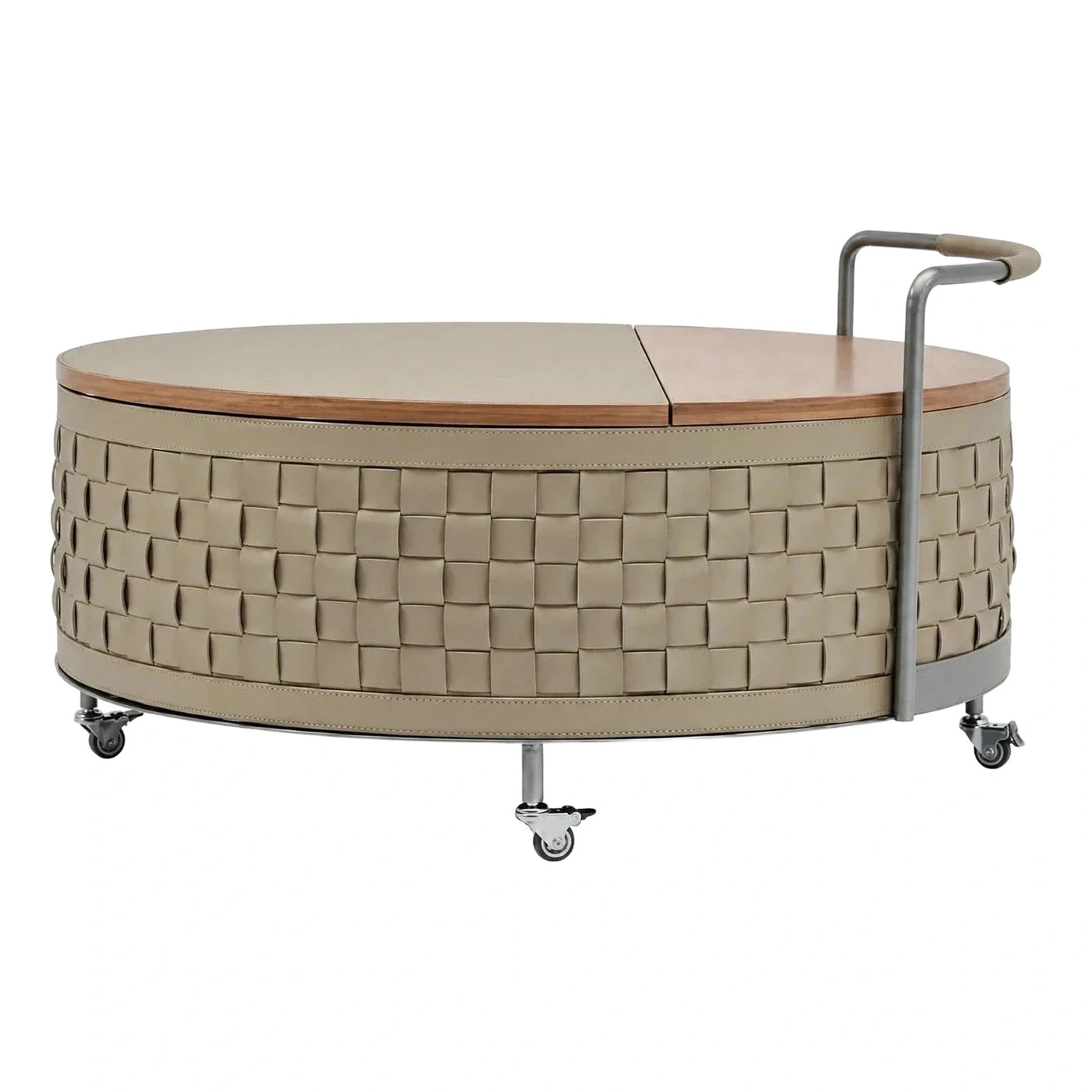 Oval Woven Leather Coffee Table with Casters