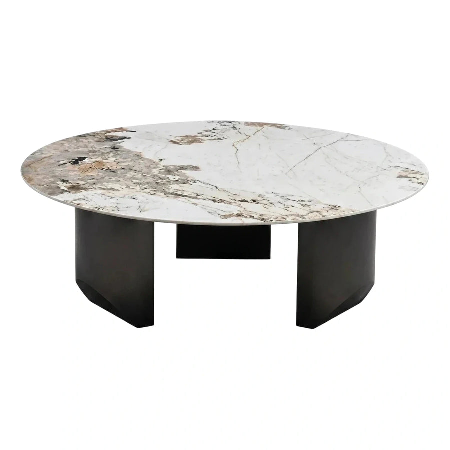 Modern Oval Marble Top Coffee Table Black Base