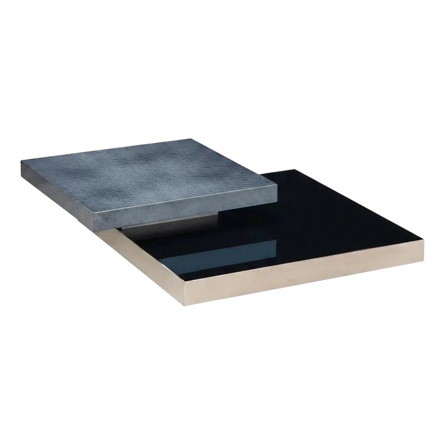 Modern Grey Stone Top Black Glass Coffee Table