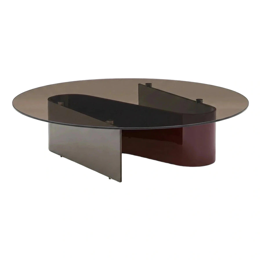 Modern Oval Smoked Glass Coffee Table with Sculptural Base