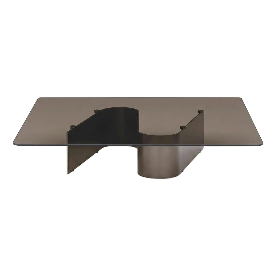 Modern Smoked Glass Coffee Table with Metal Base