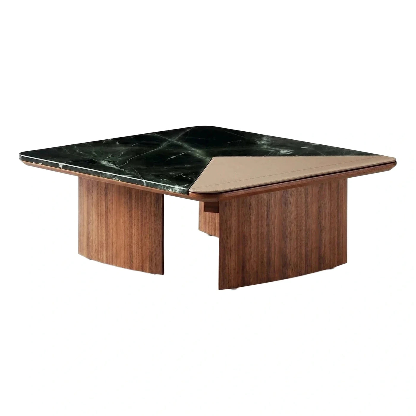 Modern Green Stone and Wood Coffee Table
