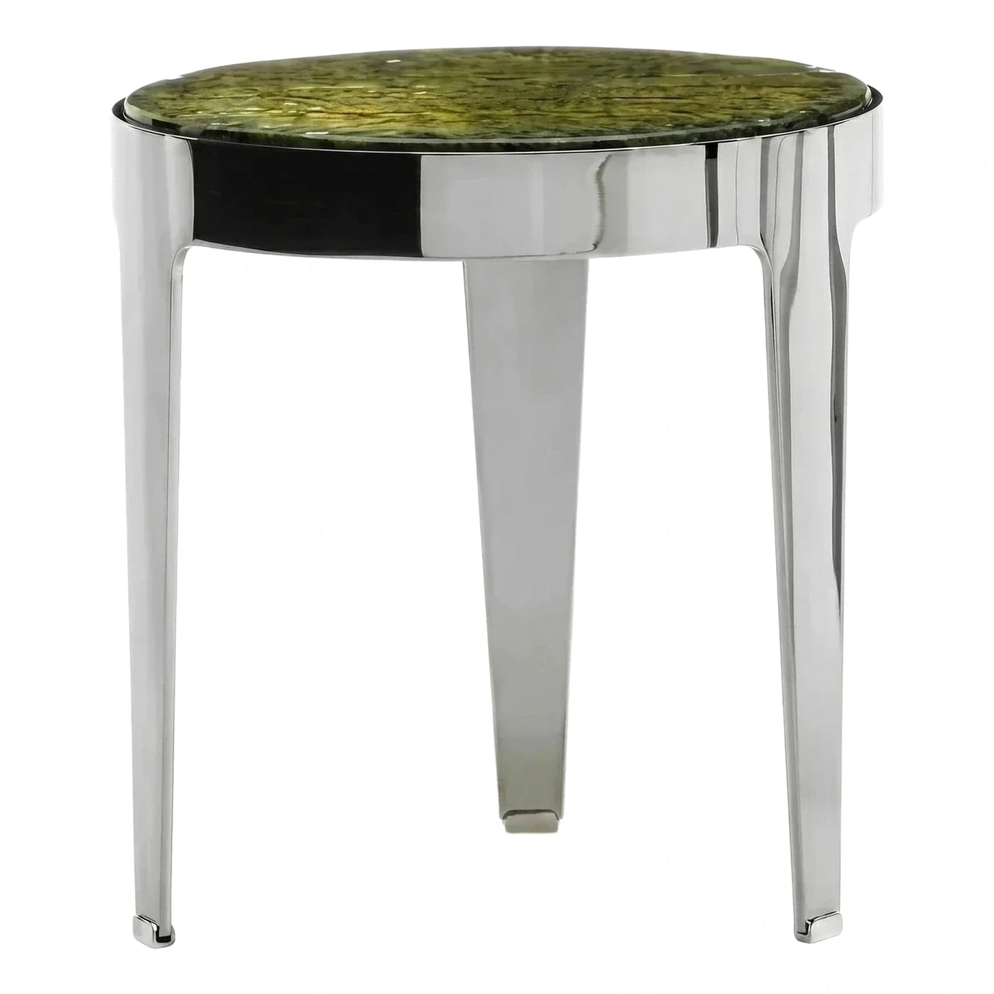 Round Green Marble Top Polished Chrome Side Table