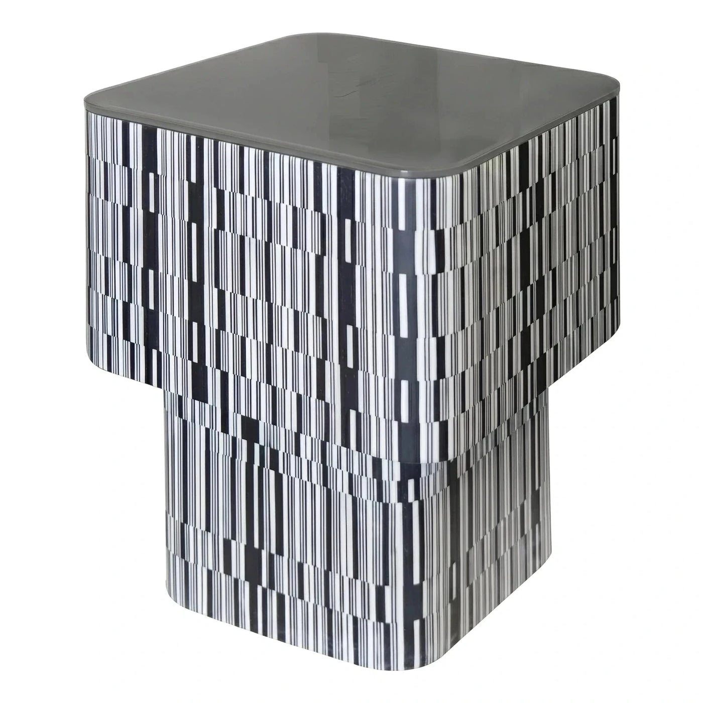 Modern Black White Striped Glossy Side Table