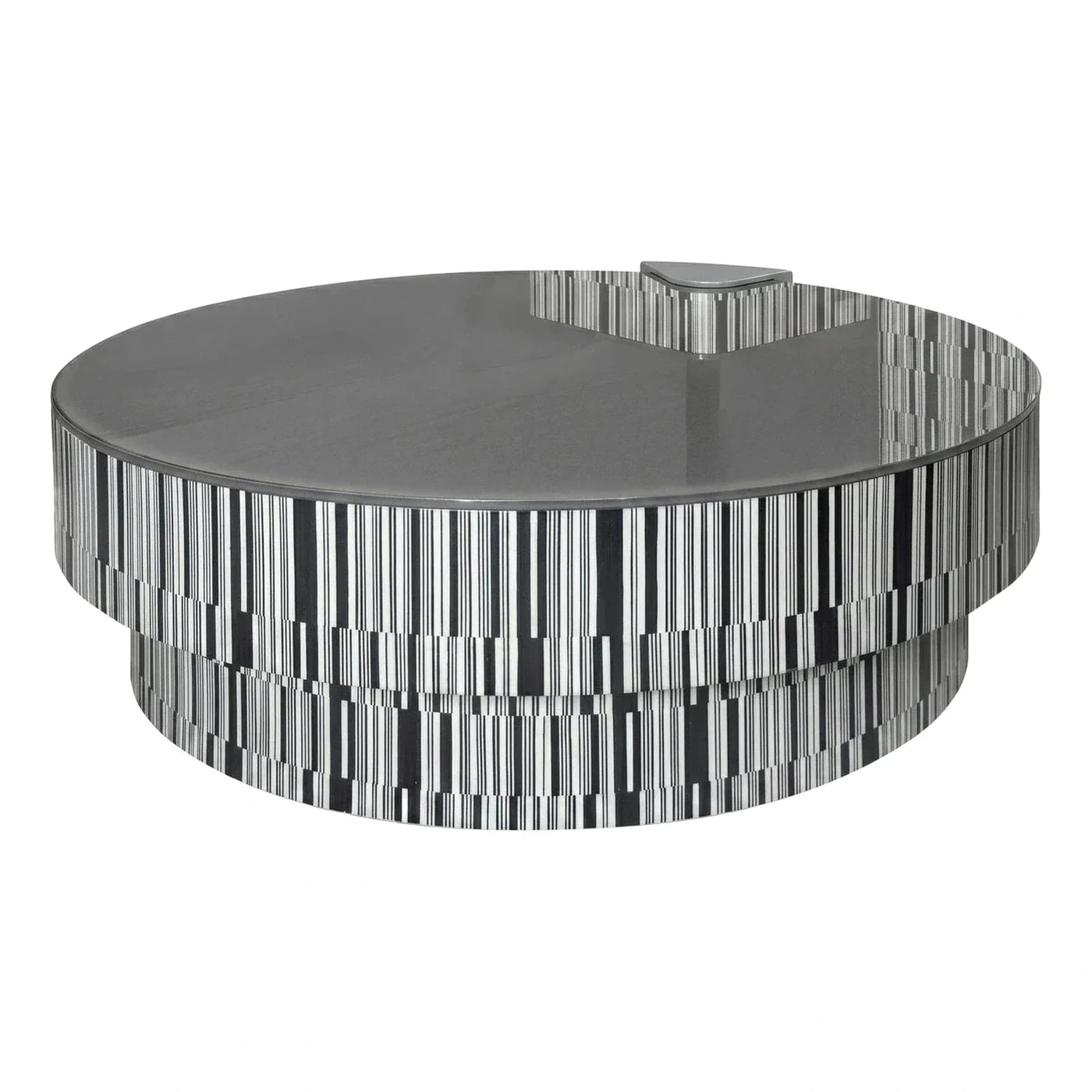 Modern Round Coffee Table Black White Graphic Stripe
