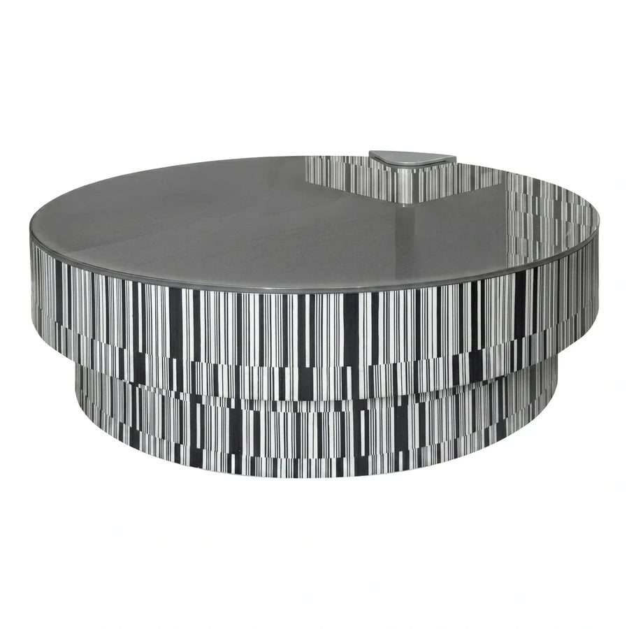Modern Round Coffee Table Black White Graphic Stripe