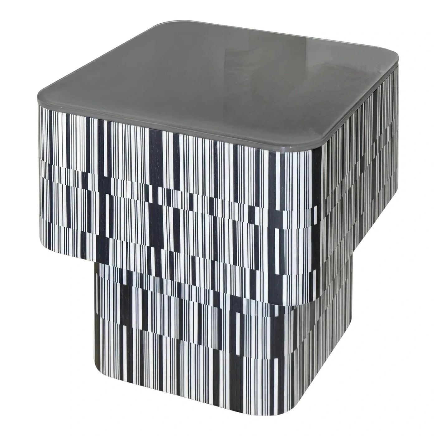 Modern Grey Glossy Top Striped Side Table