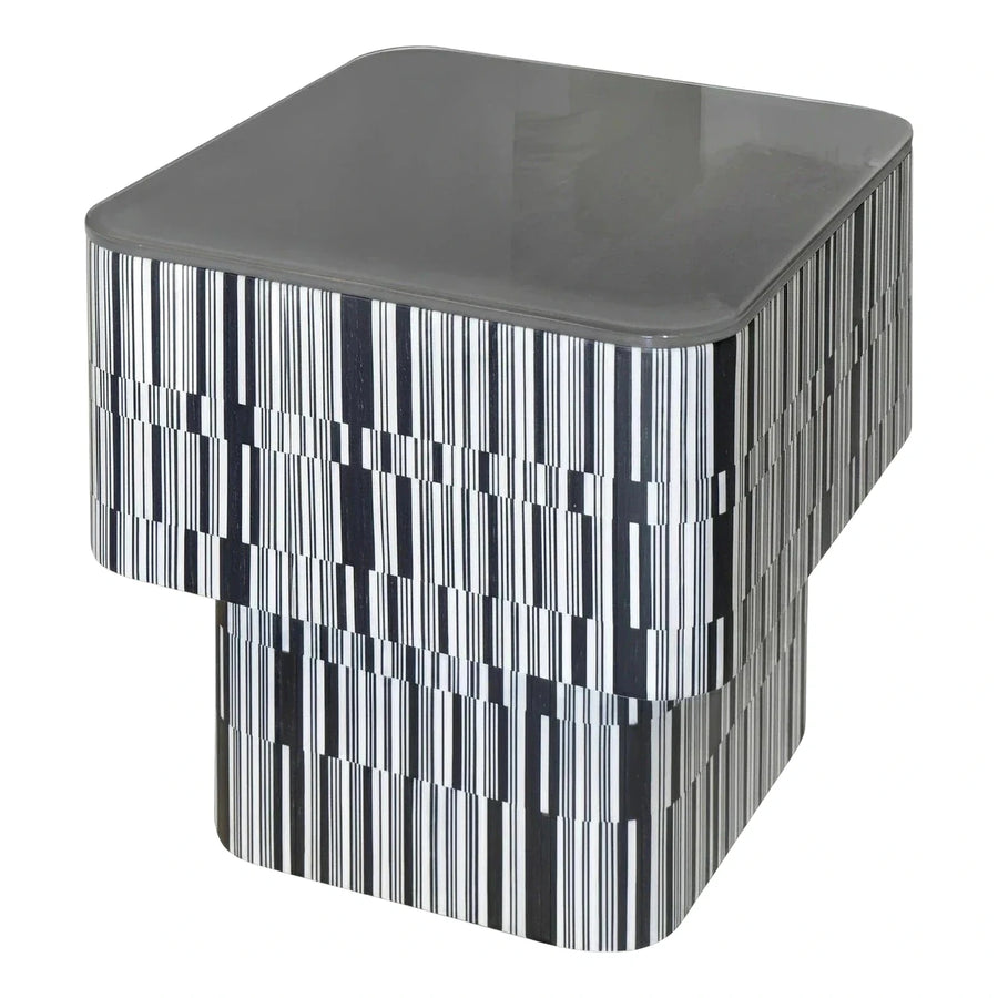 Modern Grey Glossy Top Striped Side Table