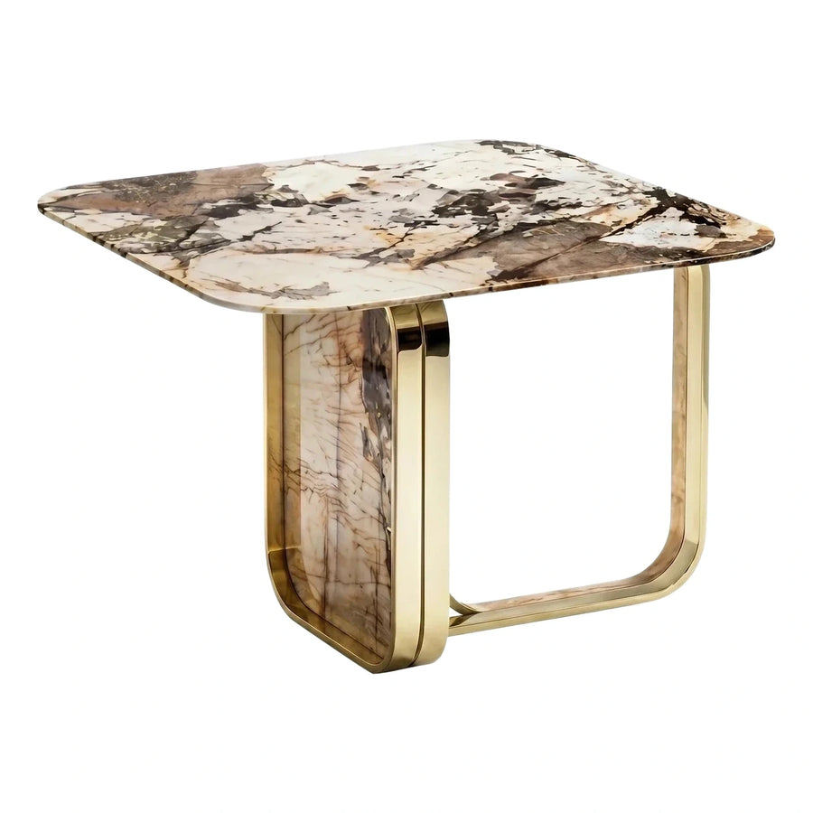Luxury Square Marble Top Gold Metal Side Table