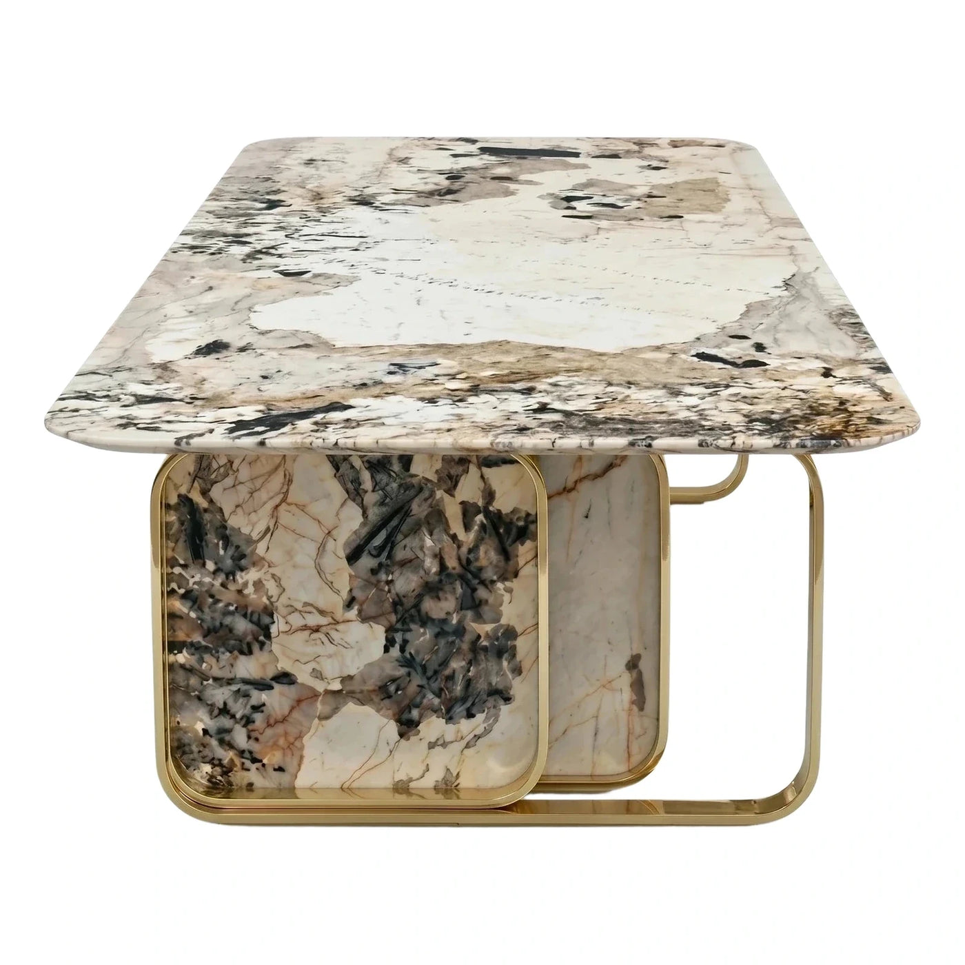Luxury Marble Top Coffee Table with Gold Metal Base