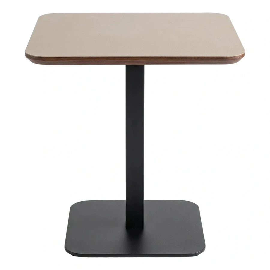 Modern Rectangular Side Table with Beige Top and Black Base