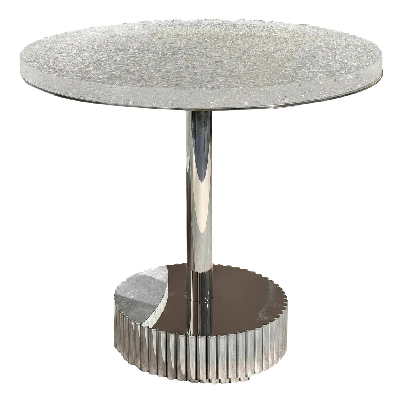 Round Glittering White Side Table with Chrome Base