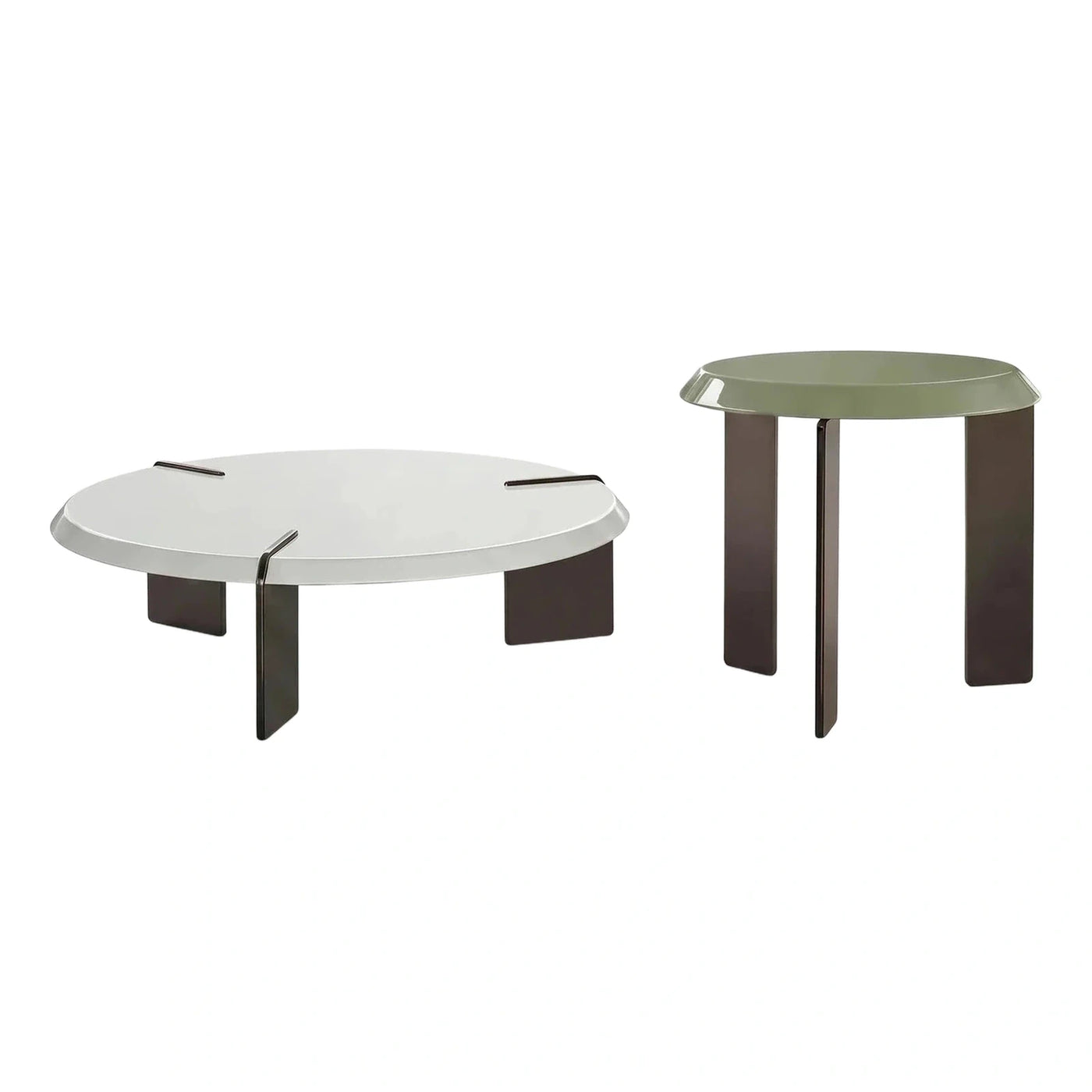 Modern Glossy Round Coffee and Side Table Set