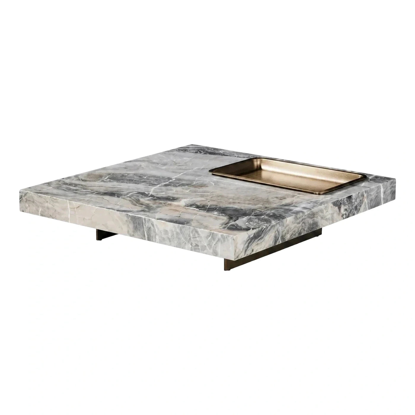 Square Marble Coffee Table with Brass Tray
