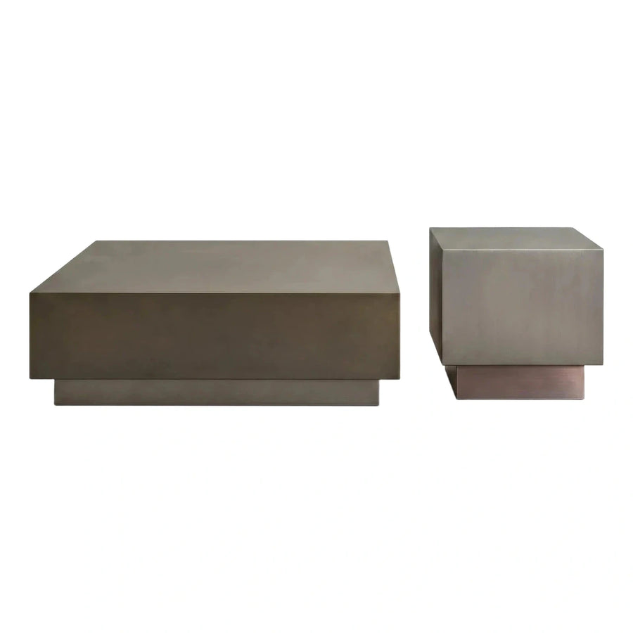 Geometric Brushed Metal Coffee Table and Side Table Set