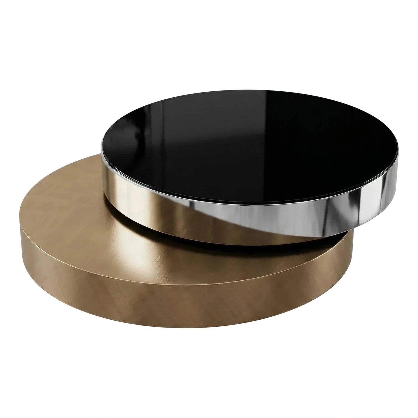 Modern Round Nesting Coffee Table Gold Black Chrome