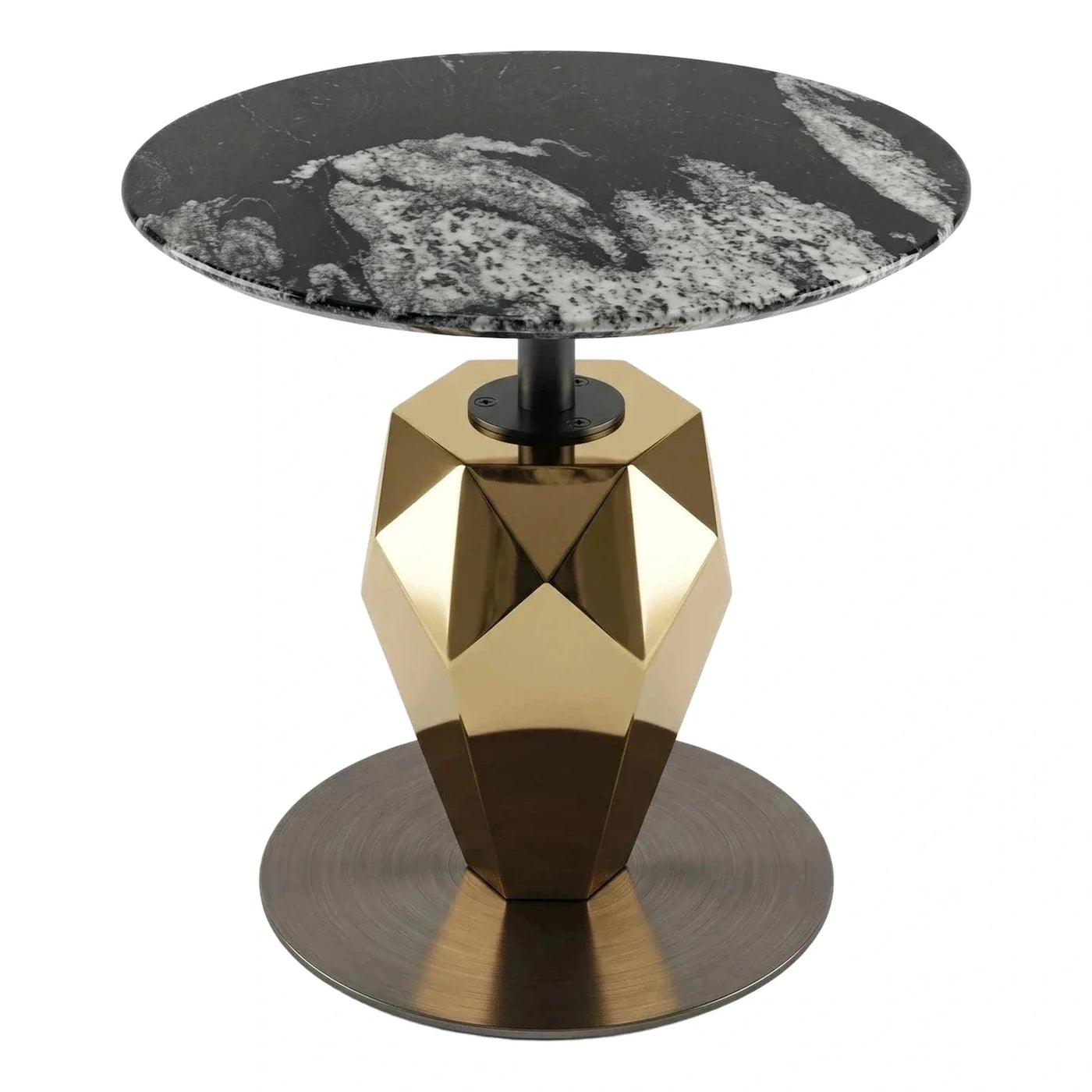 Round Black Marble Top Gold Faceted Base Side Table