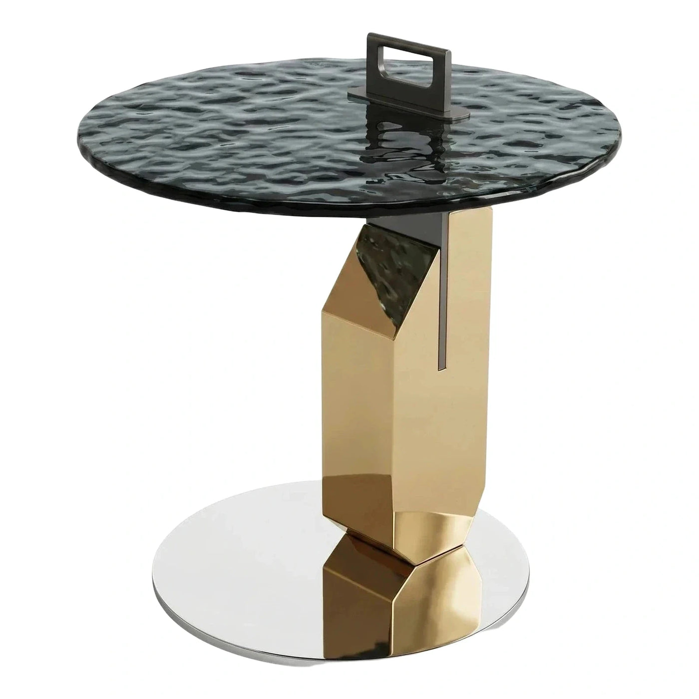Modern Black Textured Side Table with Gold Base