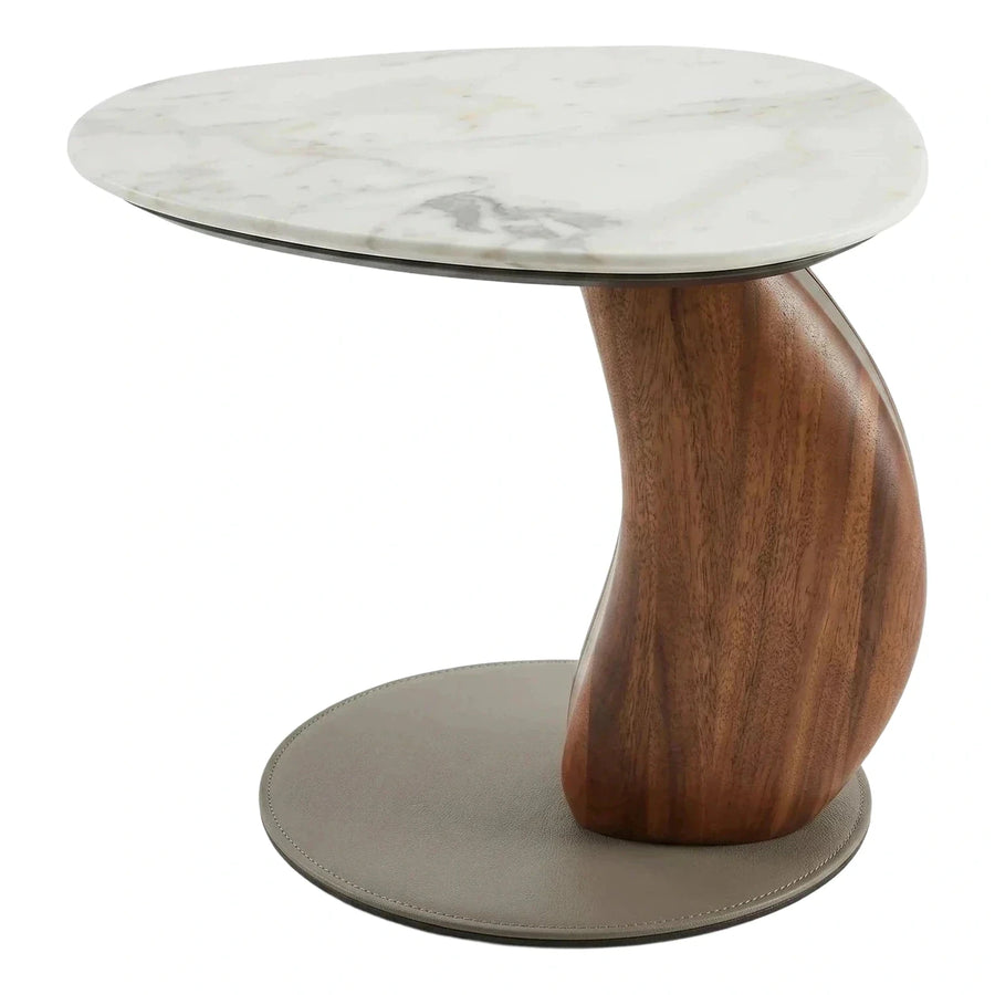 Modern Marble Top Sculptural Wood Side Table