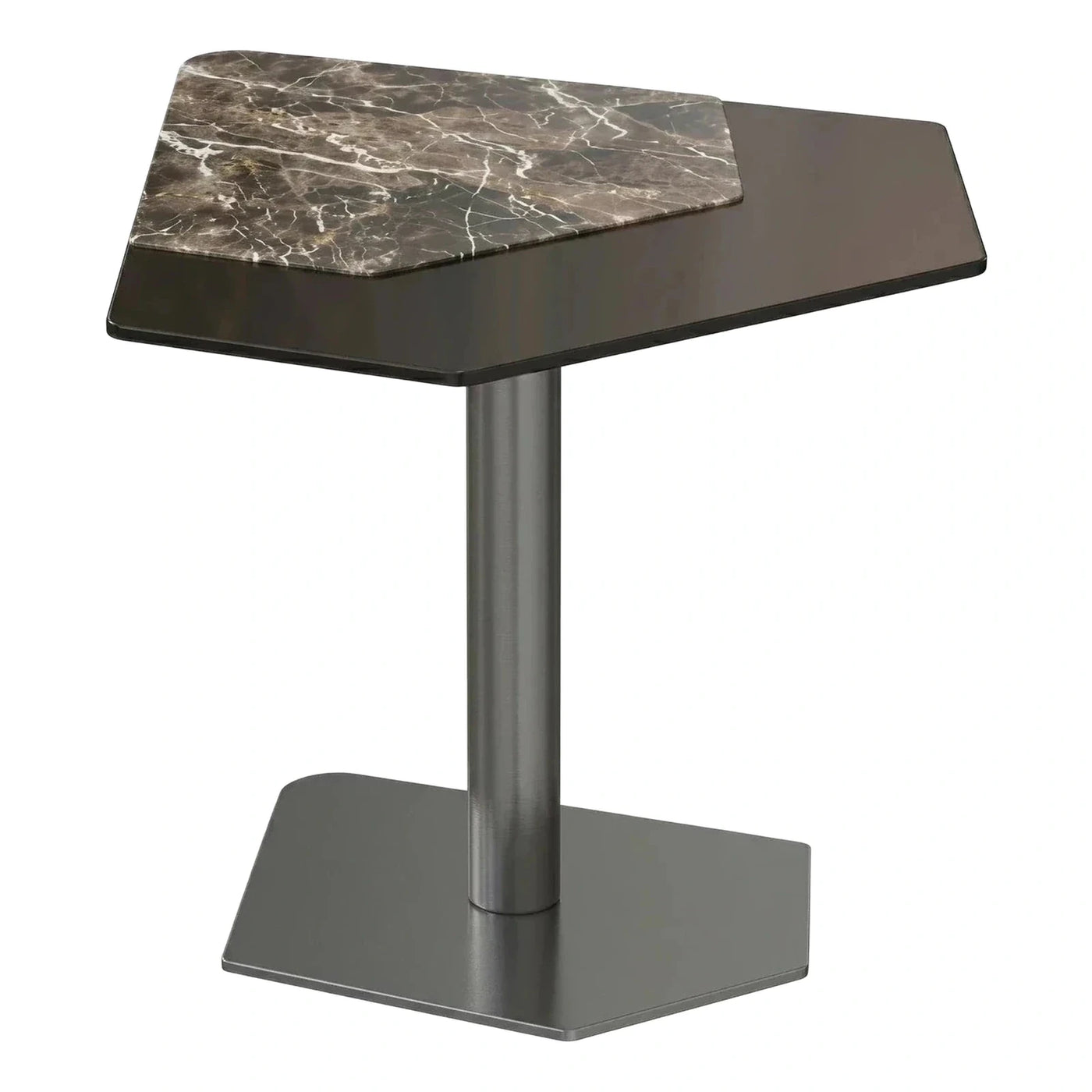 Modern Dark Metal Side Table with Marble Inlay