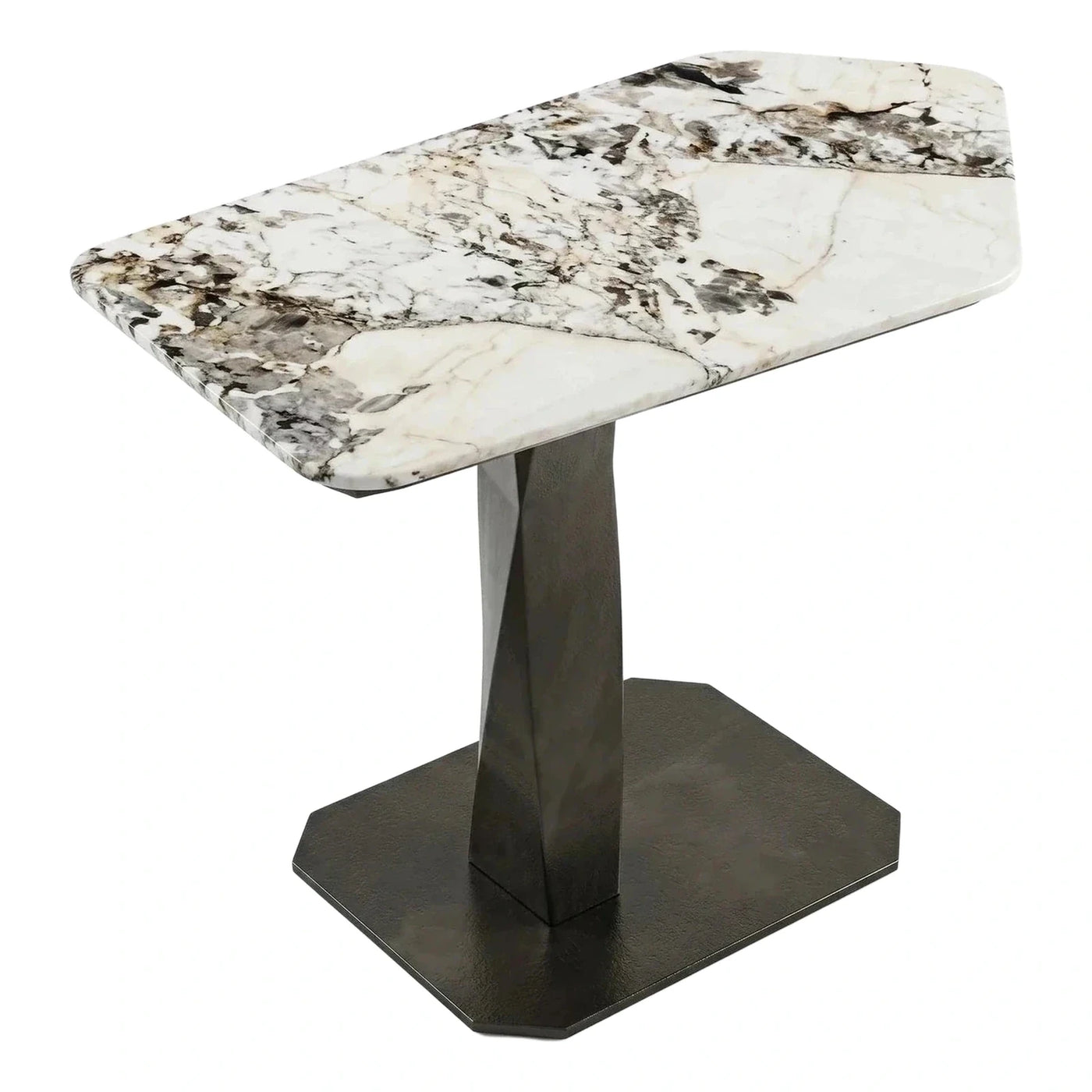 Modern Marble Top Side Table with Geometric Base