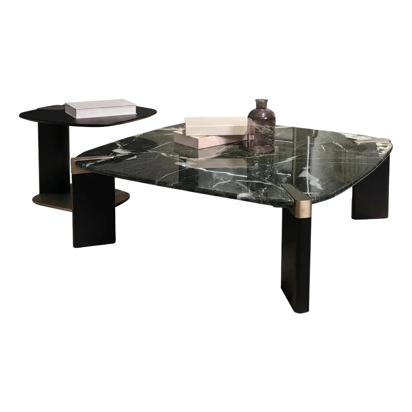 Modern Dark Green Marble Coffee Table Set With Side Table