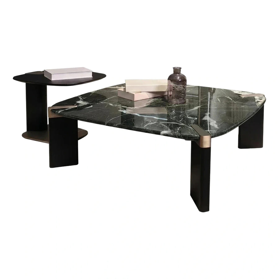 Modern Dark Green Marble Coffee Table Set With Side Table