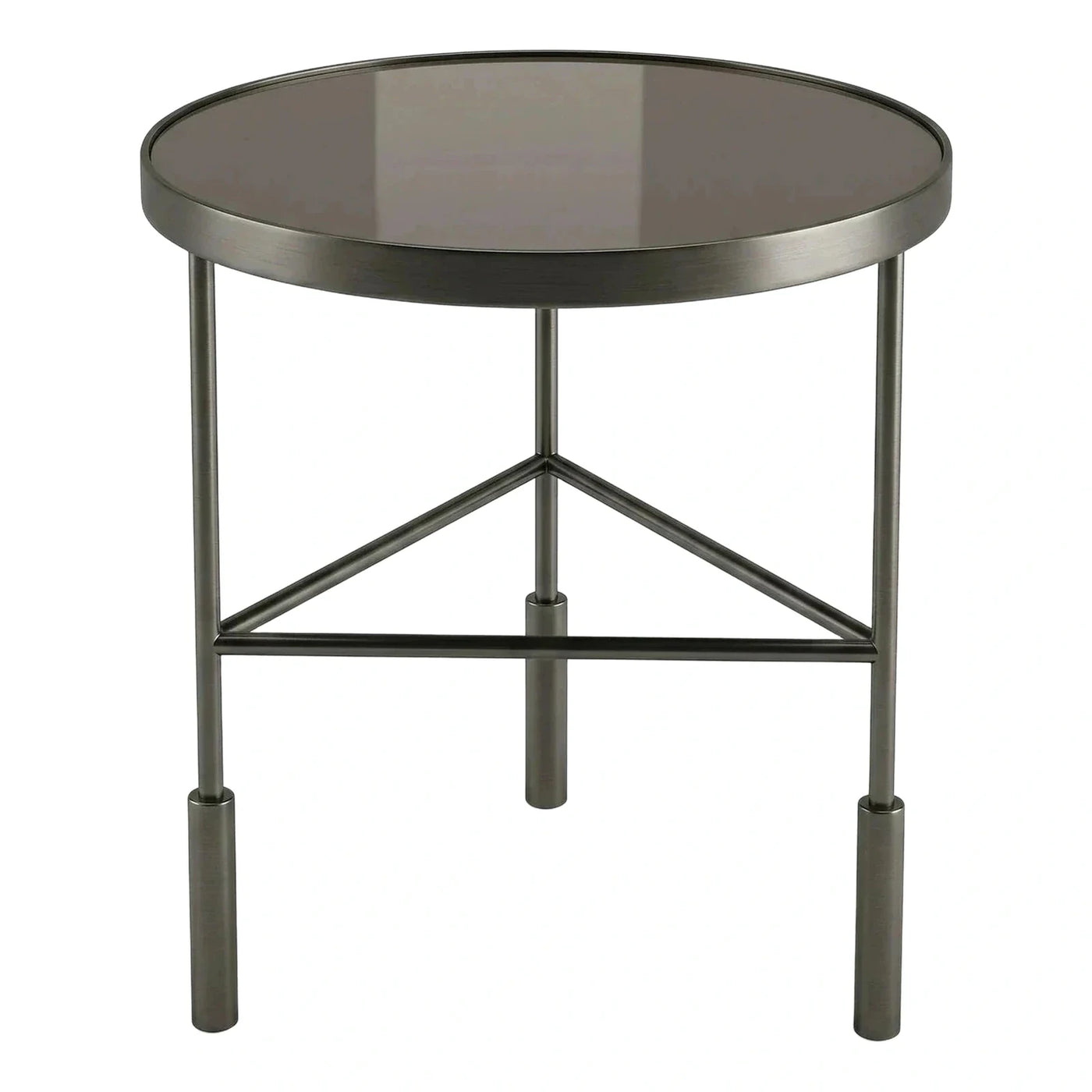 Round Smoked Glass Side Table with Metal Base
