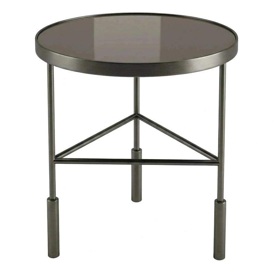 Round Smoked Glass Side Table with Metal Base