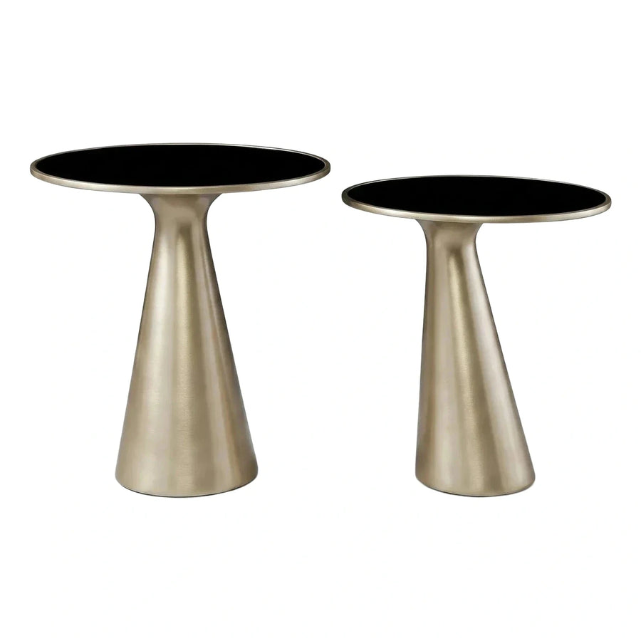 Modern Brushed Gold Side Tables With Black Tops