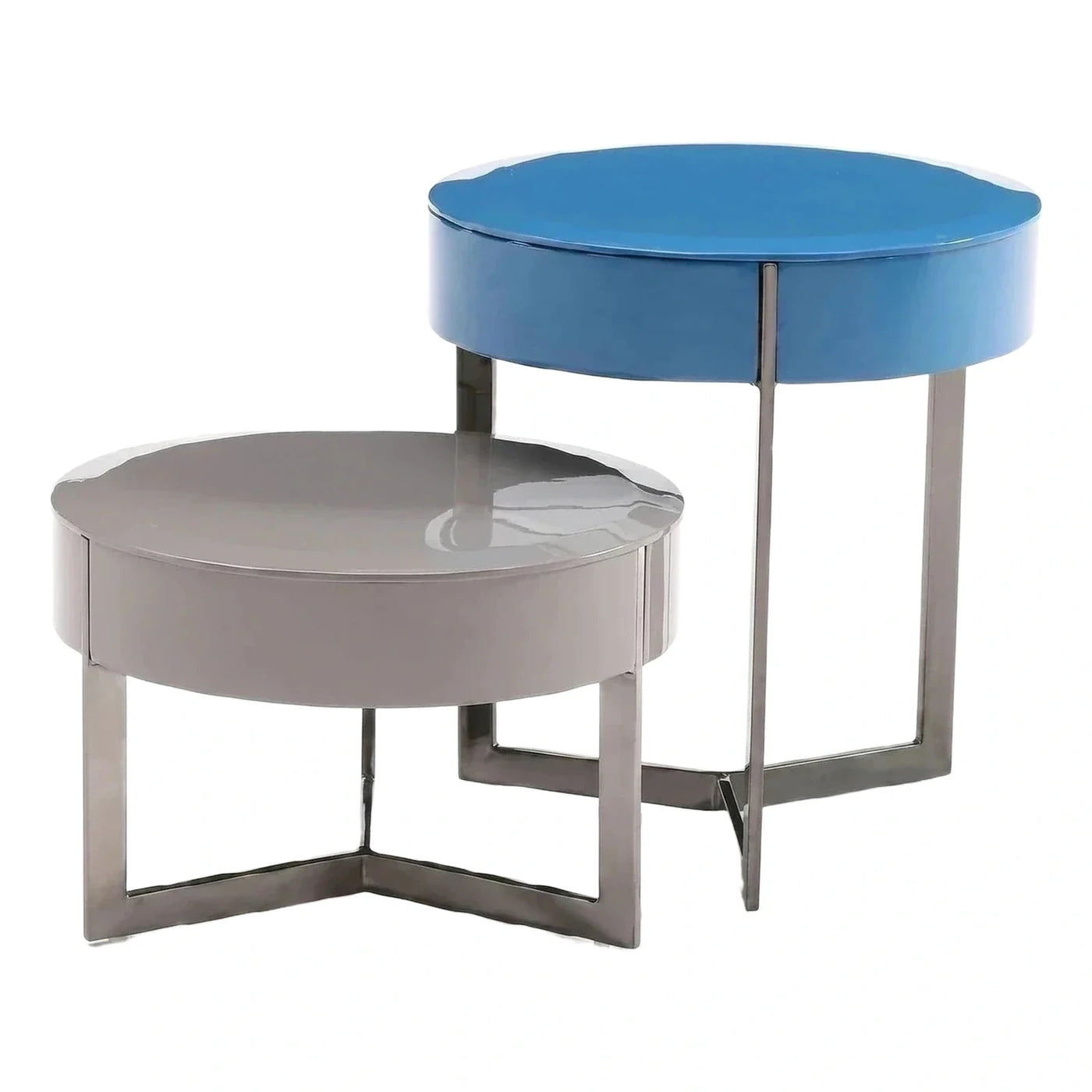 Modern Blue and Grey Glossy Nesting Side Tables
