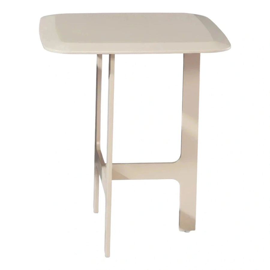 Modern Beige Metal Side Table with Rounded Top