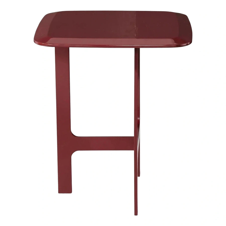 Glossy Burgundy Modern Side Table with Asymmetrical Base