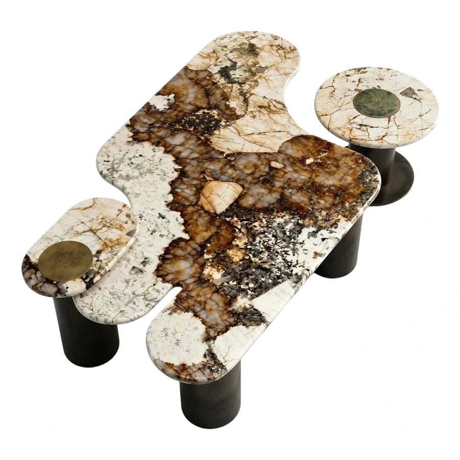Luxury Organic Marble Coffee Table Set With Side Tables