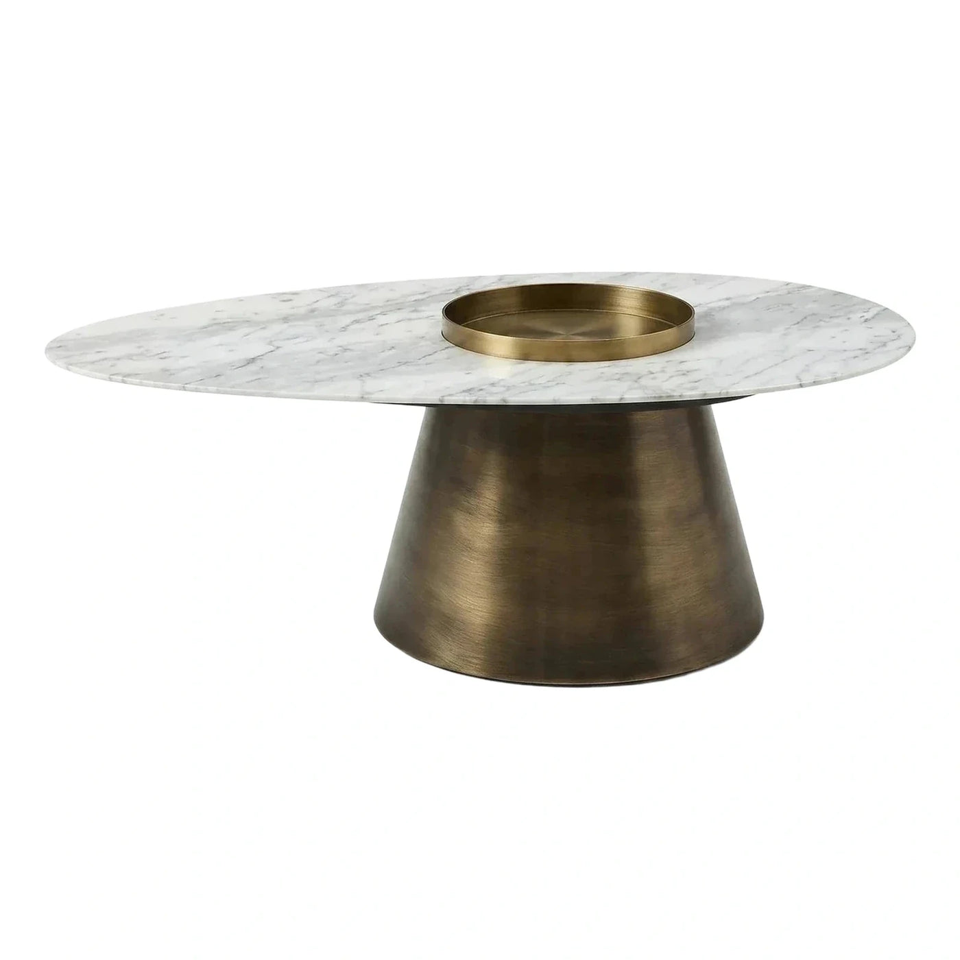 Oval Marble Coffee Table with Brass Base and Tray