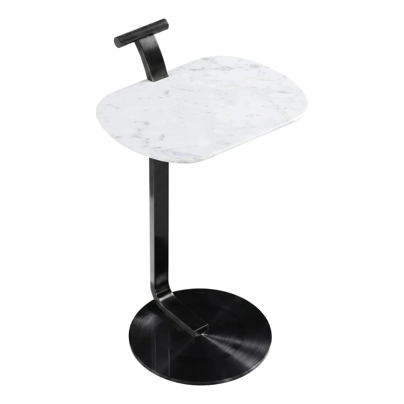 Modern White Marble Side Table with Black Metal Handle