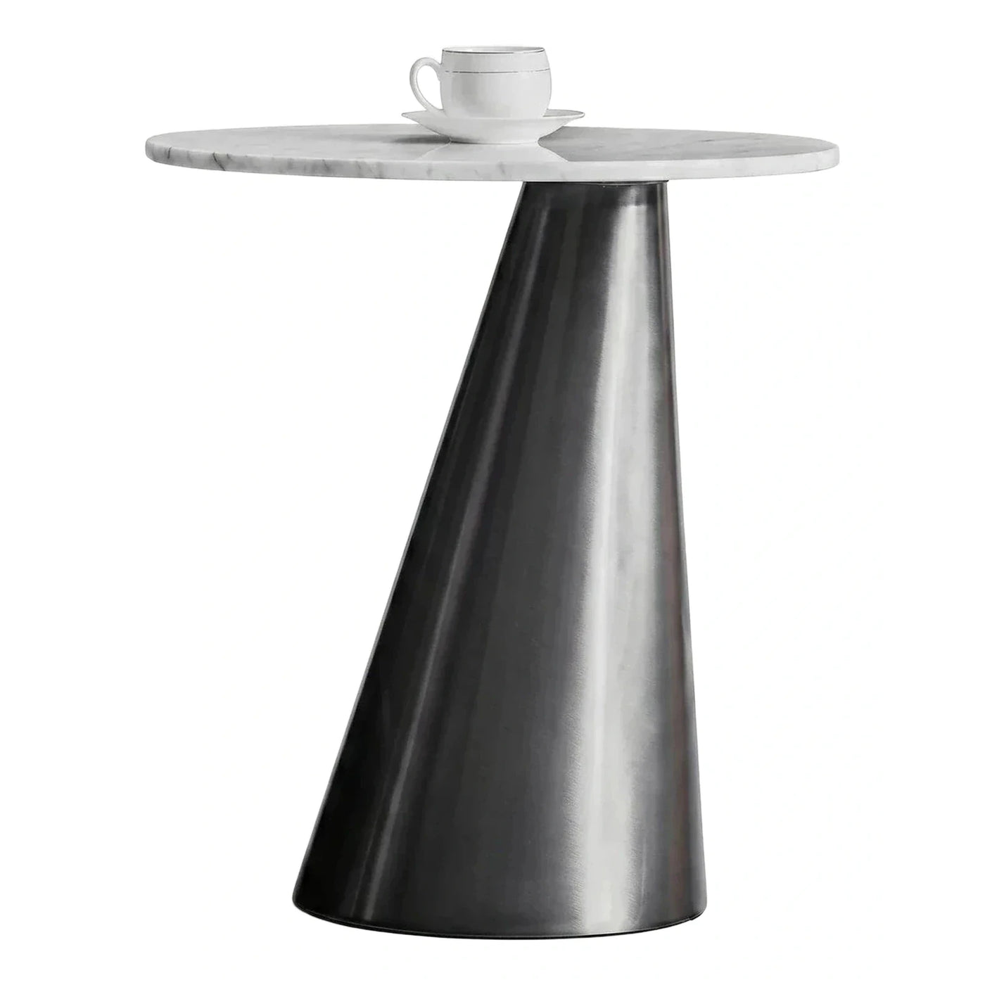 Modern Round Marble Top Side Table with Conical Base