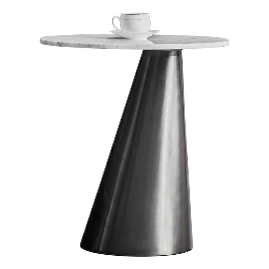 Modern Round Marble Top Side Table with Conical Base