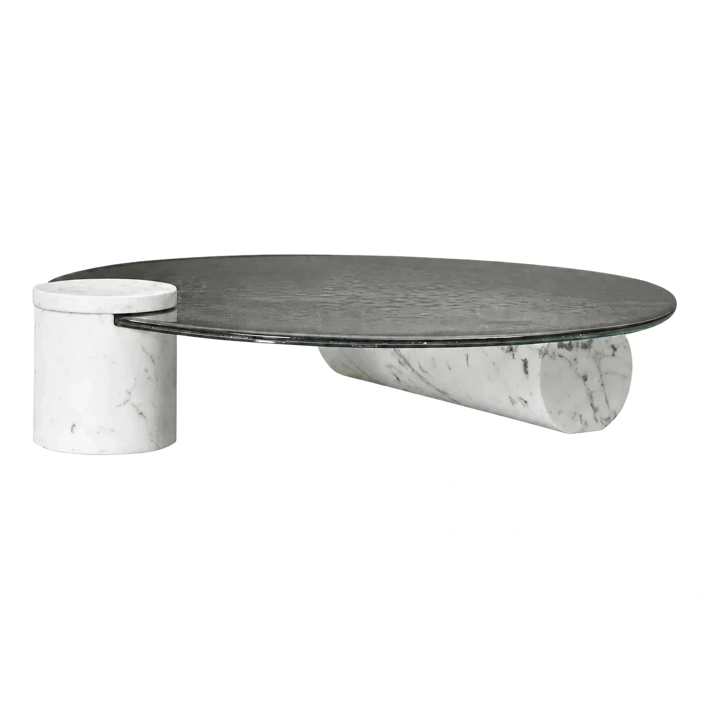 Modern Oval Marble Coffee Table with Textured Glass Top