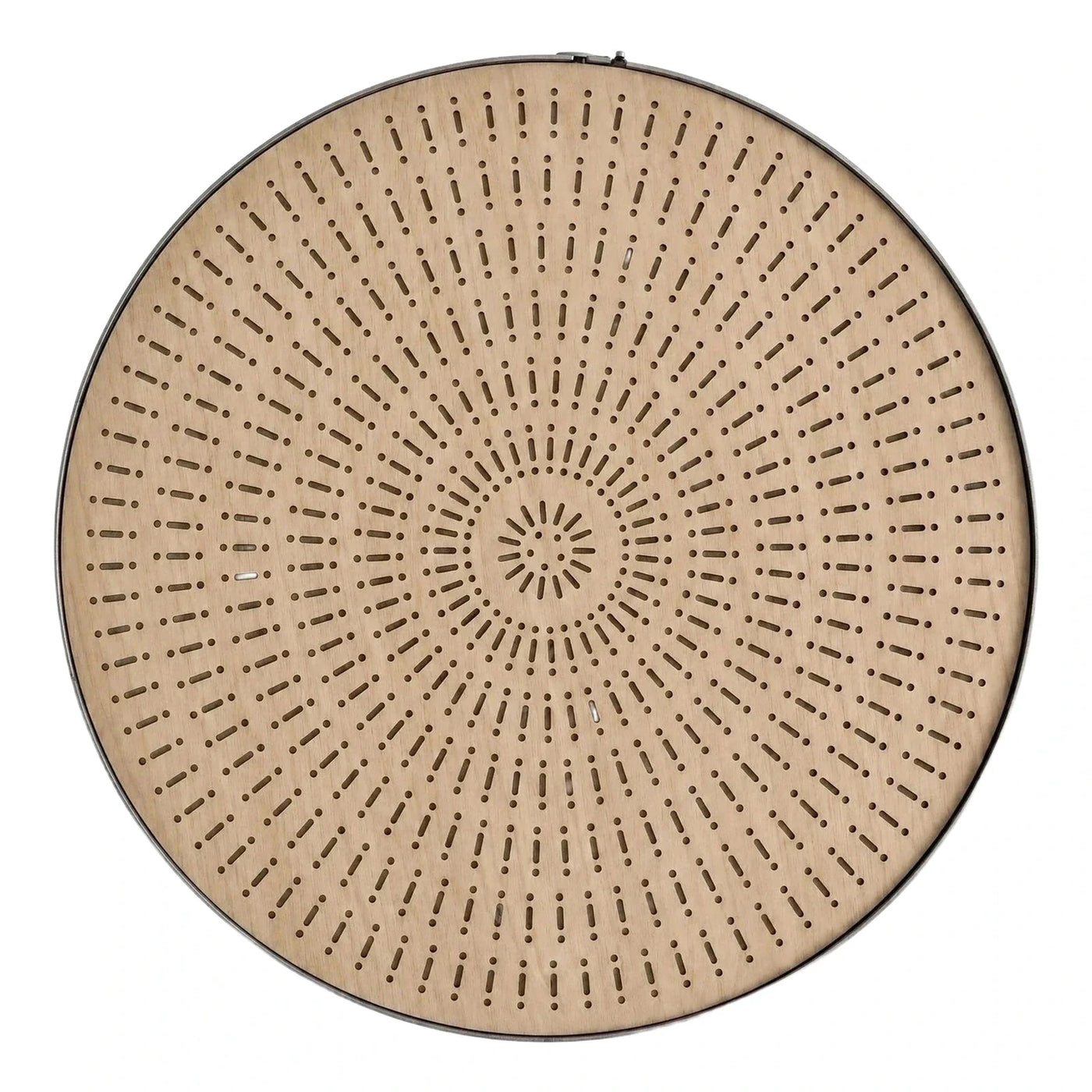 Round Perforated Wood Coffee Table with Metal Rim